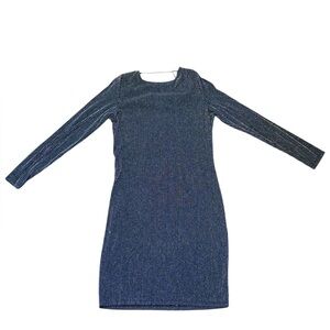 Michael Kors Black Silver Striped Dress Size M Long Sleeve Cocktail NWT